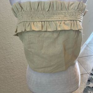 Gilli Size M Linen Blend Strapless Smocked Top Cream Coastal Contemporary NWT